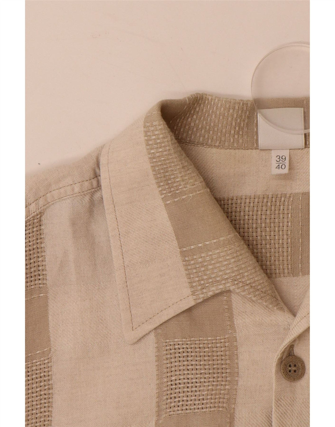 WALBUSCH Muška košulja kratkih rukava Veličina 39/40 srednje bež prugasto platno