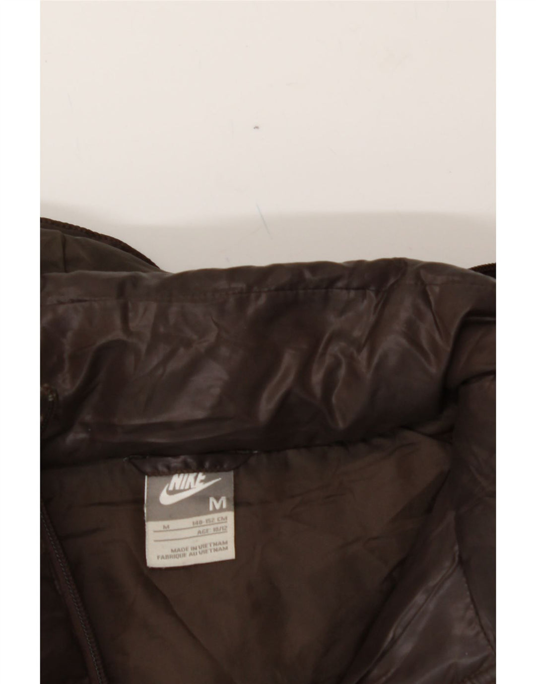 NIKE Boys Hooded Padded Jacket 10-11 Years Medium Brown Polyester Vintage Nike and Second-Hand Nike from Messina Hembry 