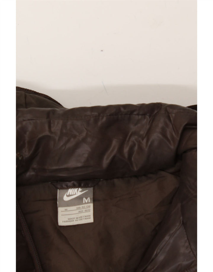 NIKE Boys Hooded Padded Jacket 10-11 Years Medium Brown Polyester Vintage Nike and Second-Hand Nike from Messina Hembry 