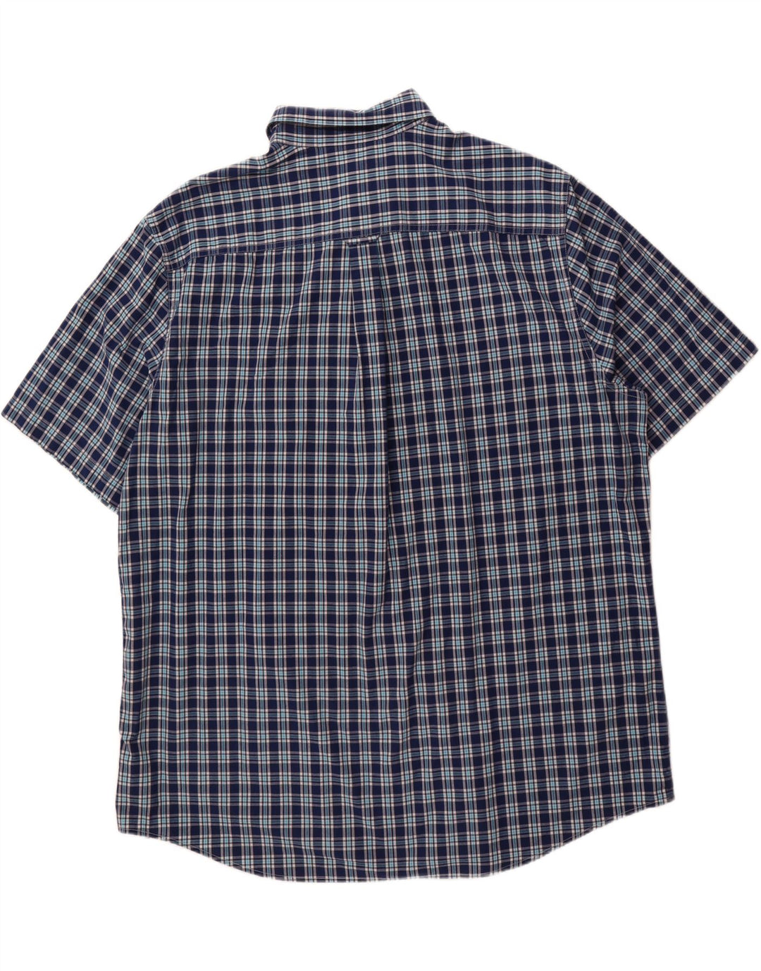 CHAPS Mens Short Sleeve Shirt 2XL Navy Blue Check Cotton