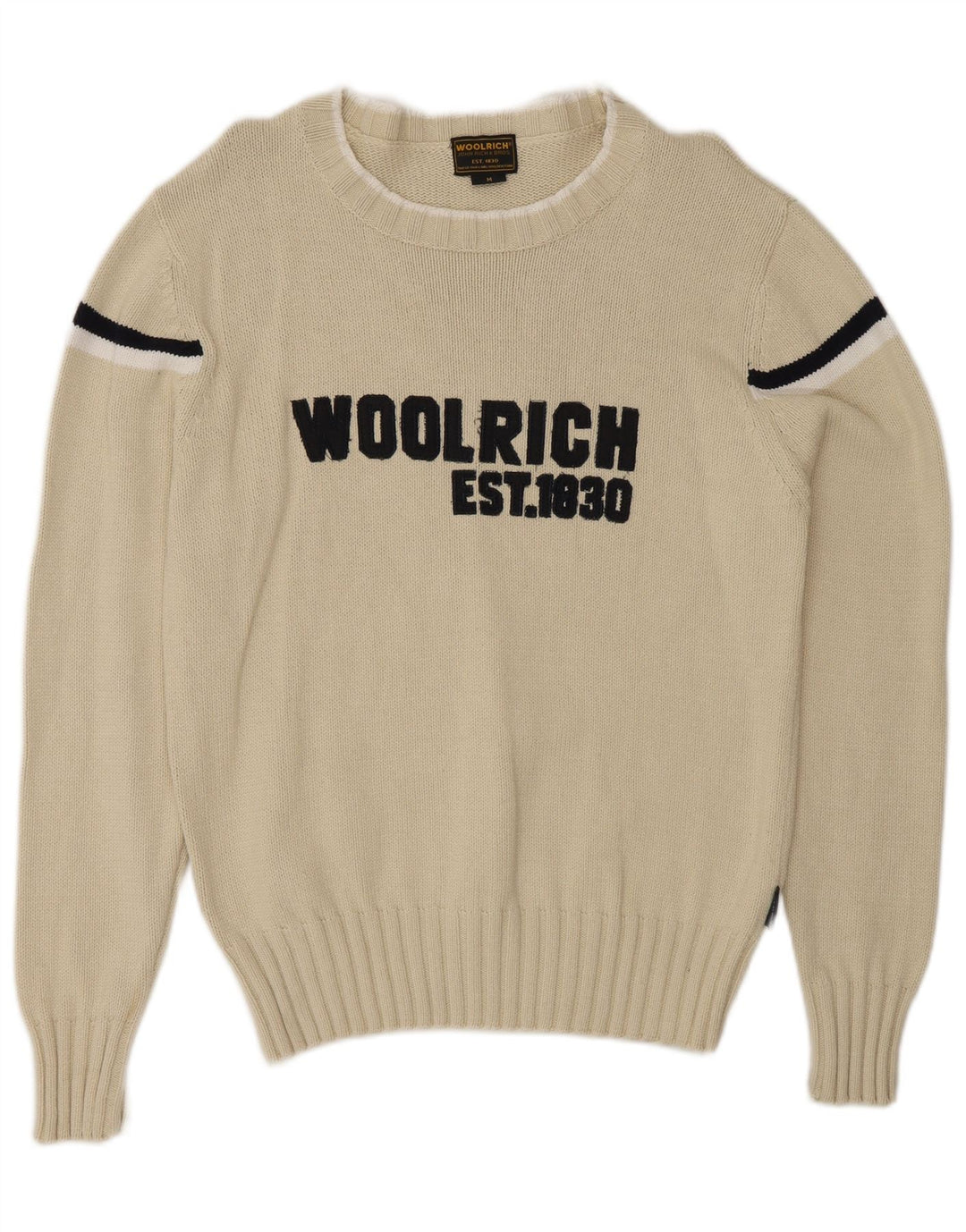 Woolrich muški džemper s veznim izrezom srednje bijele pruge
