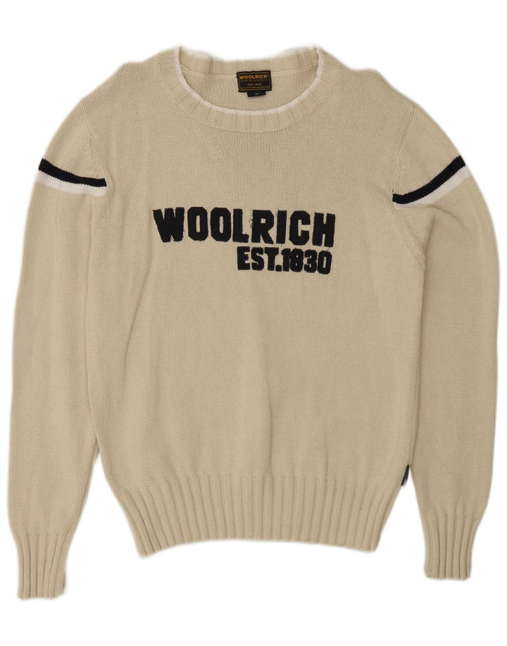 Woolrich muški džemper s veznim izrezom srednje bijele pruge