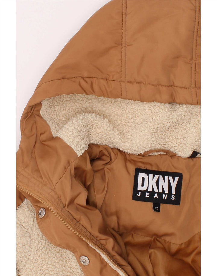 Dkny Jakna s kapuljačom i podstavljenom podstavom za djevojčice 5-6 godina, smeđa poliesterska boja