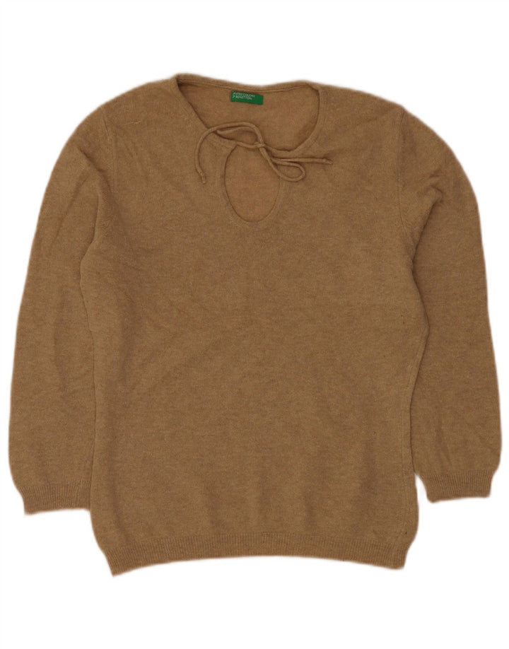 BENETTON ženski džemper s morskim izrezom UK 12 srednje bež nova vuna