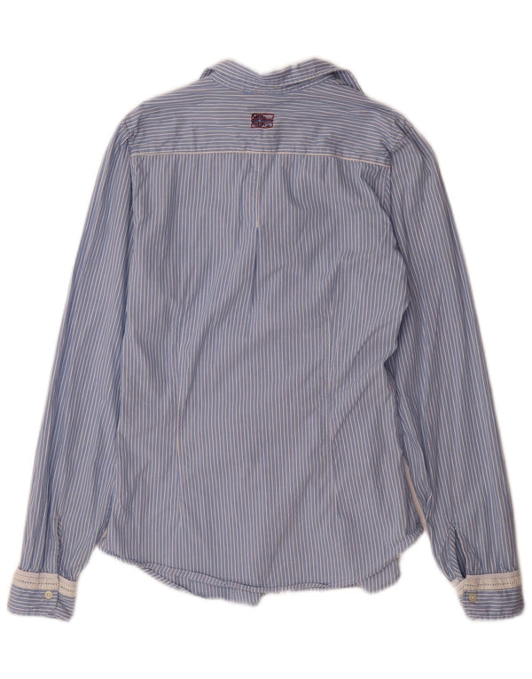 Napapijri Womens Shirt UK 10 Small Blue Pinstripe