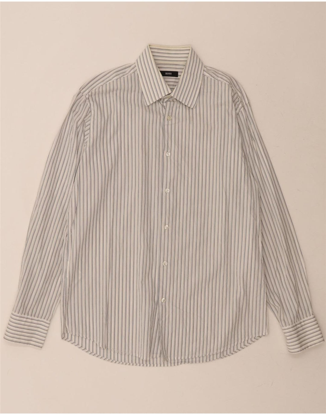 HUGO BOSS Mens Shirt Size 41 16 Large White Striped Cotton Vintage Hugo Boss and Second-Hand Hugo Boss from Messina Hembry 