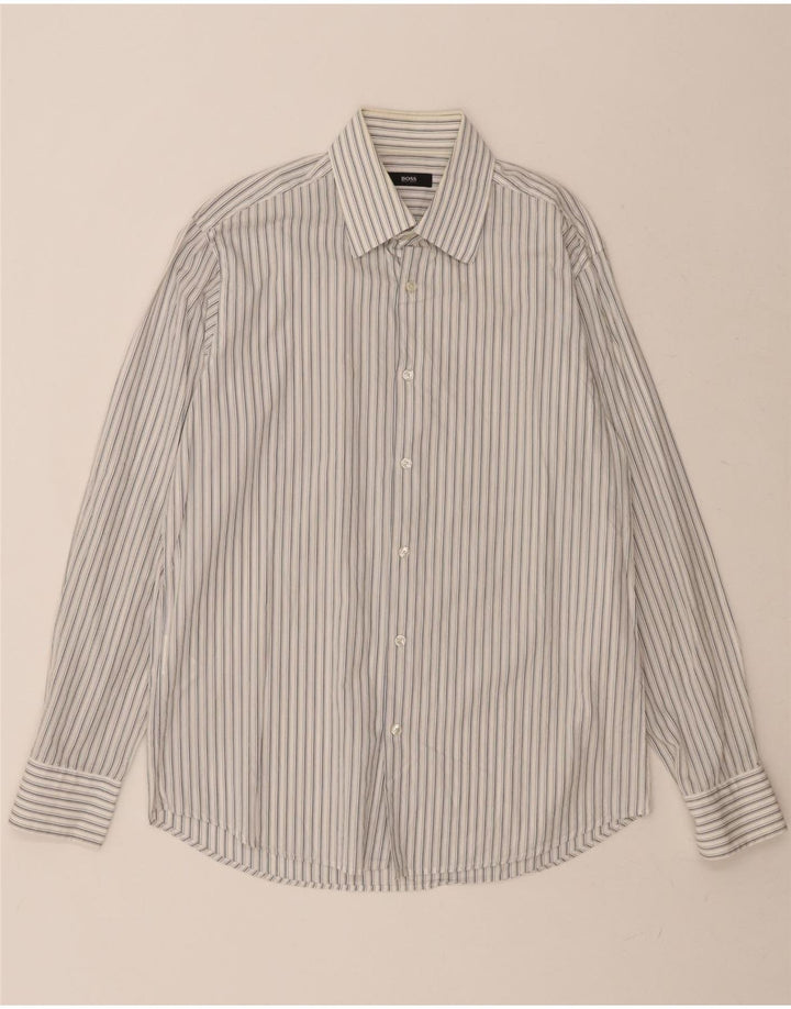 HUGO BOSS Mens Shirt Size 41 16 Large White Striped Cotton Vintage Hugo Boss and Second-Hand Hugo Boss from Messina Hembry 