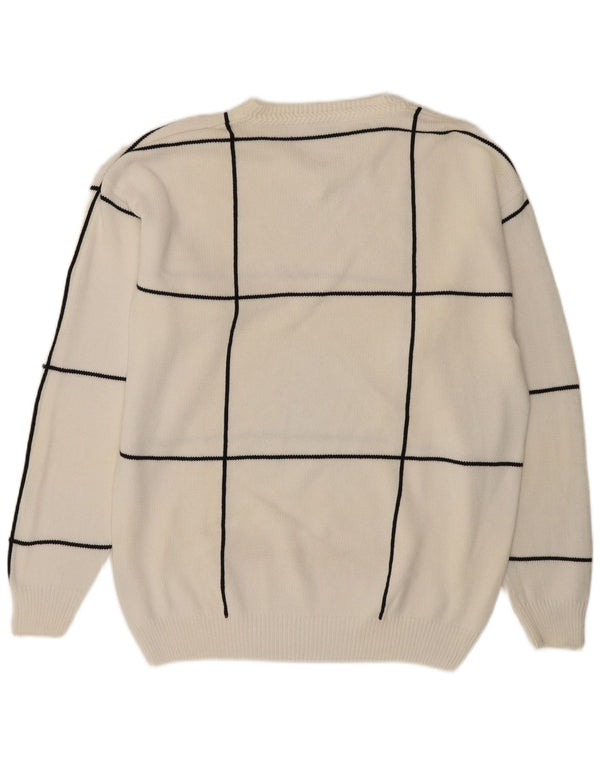 Alba Moda Ženski džemper s V-izrezom UK 22/24 3XL Bijeli karirani pamuk