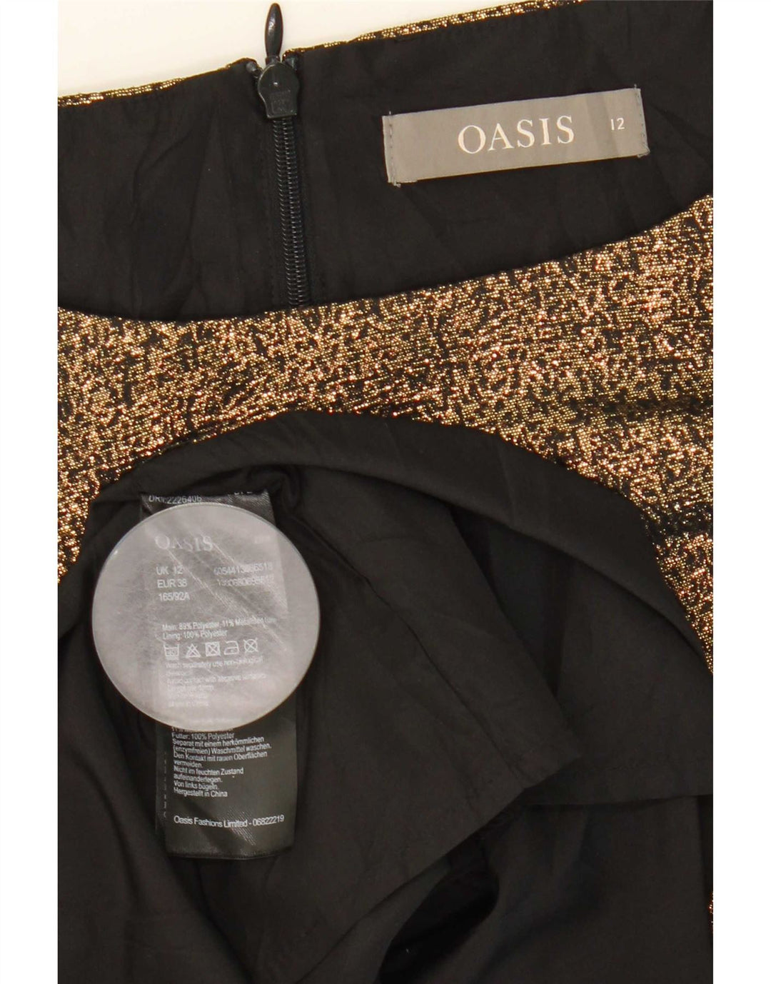 Oasis ženska haljina A-kroja bez rukava UK 12 Srednji zlatni poliester