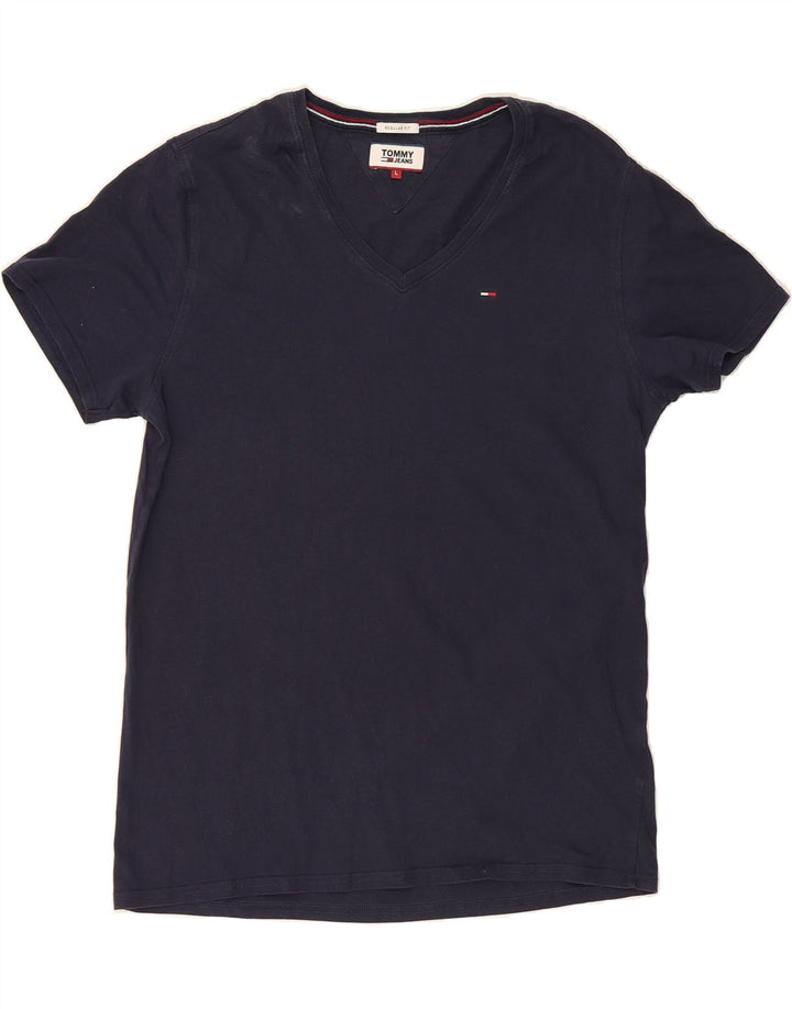 TOMMY HILFIGER Mens Regular Fit T-Shirt Top Large Navy Blue Vintage Tommy Hilfiger and Second-Hand Tommy Hilfiger from Messina Hembry 