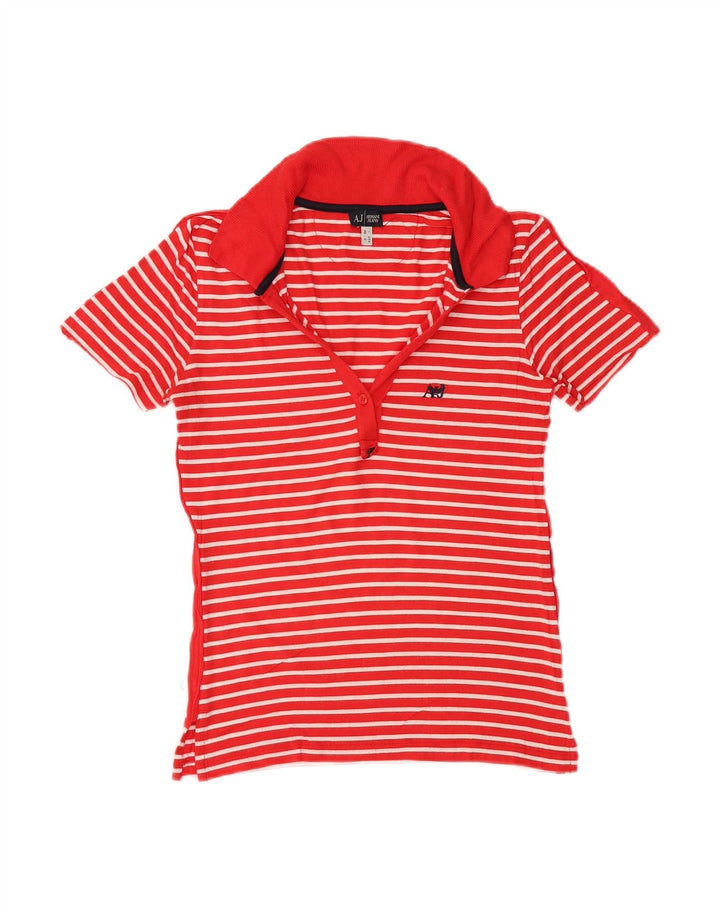 ARMANI JEANS Womens Polo Shirt US 6 Medium Red Striped