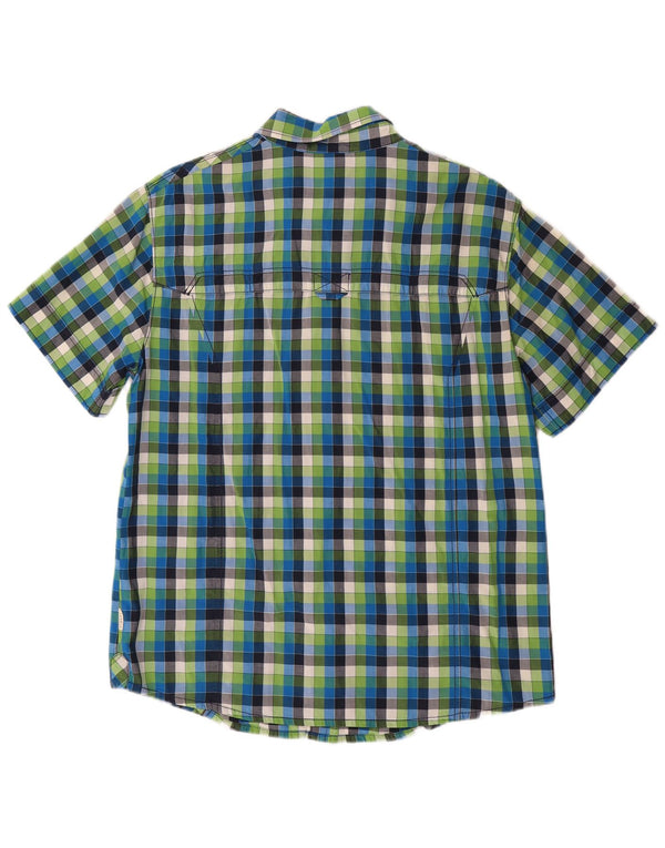 JACK WOLFSKIN Mens Short Sleeve Shirt UK 40/42 Large Blue Check Cotton