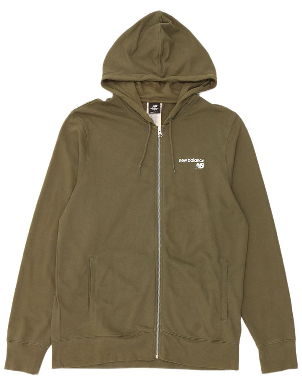 NEW BALANCE Mens Zip Hoodie Sweater XL Khaki Cotton
