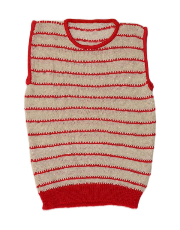 Vintage ženski prsluk bez rukava UK 8 Small off white striped