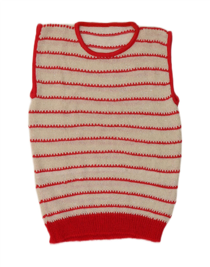 Vintage ženski prsluk bez rukava UK 8 Small off white striped