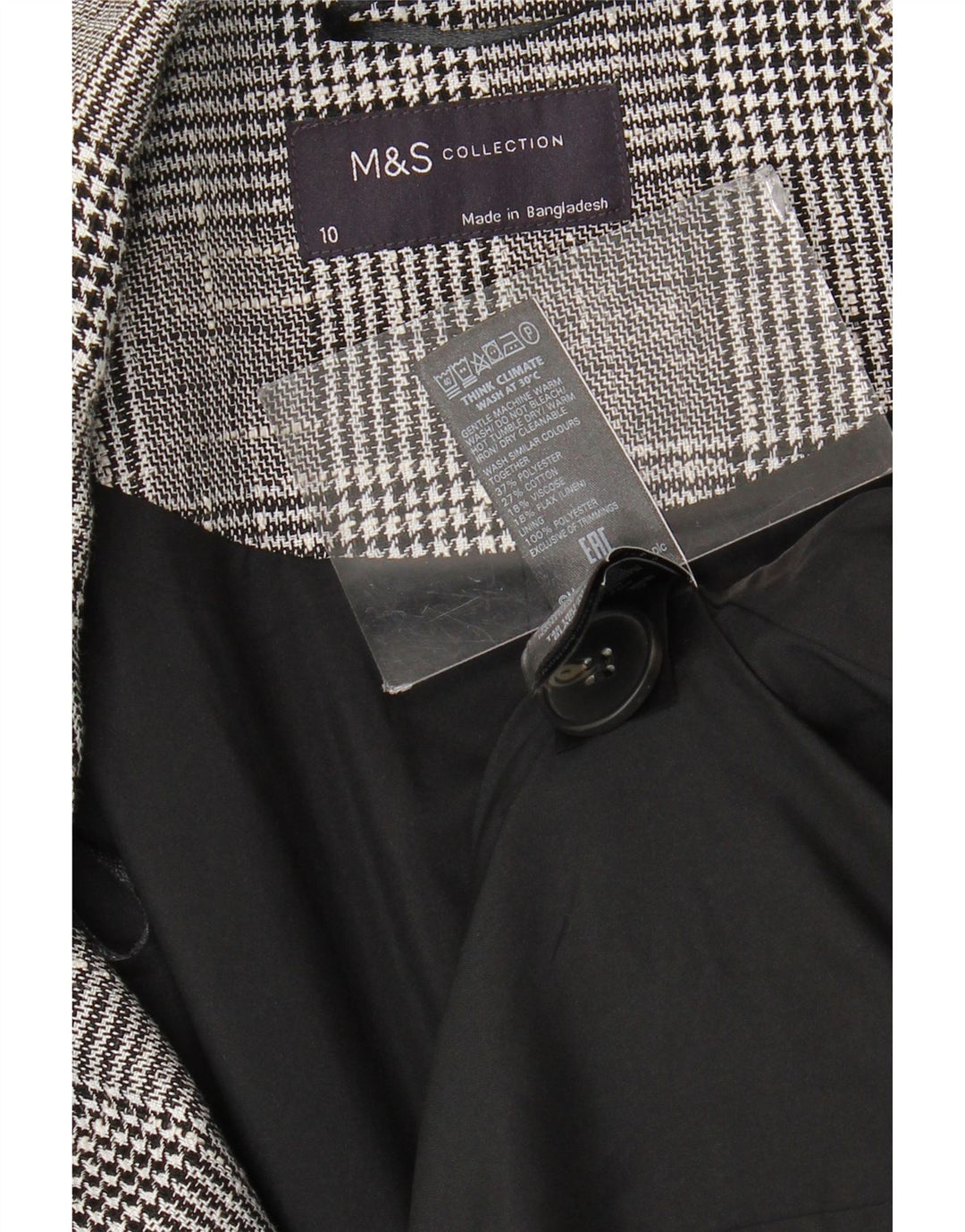 Marks & Spencer ženski kaput s dvostrukim kopčanjem UK 10 mali sivi karirani