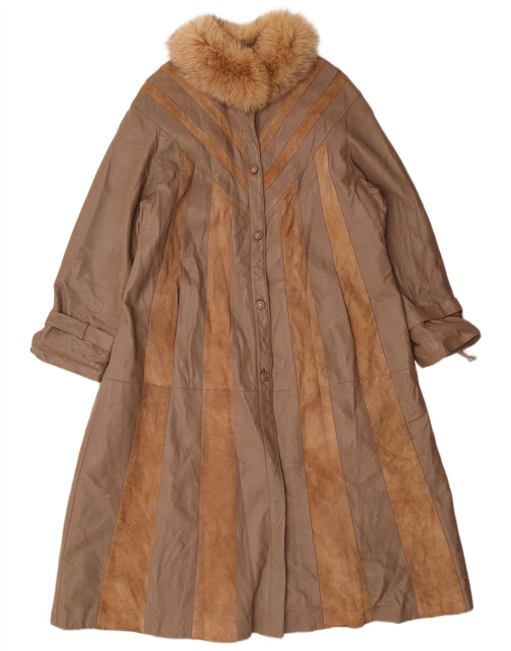 Norma ženski kožni kaput širokog kroja UK 14, klasičan srednje smeđe pruge