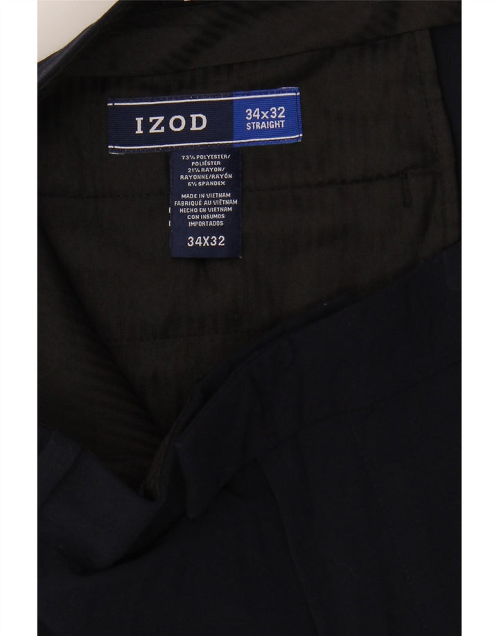 IZOD Mens Straight Suit Trousers W34 L32 Navy Blue Polyester