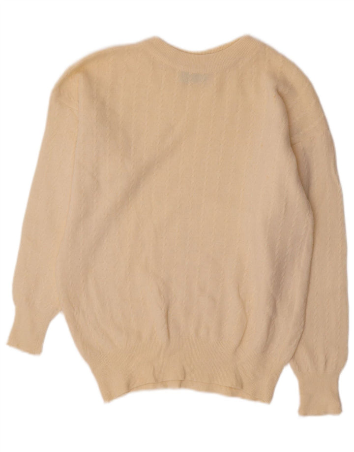 BENETTON Ženski kratki džemper s okruglim izrezom UK 12 srednje bijele boje