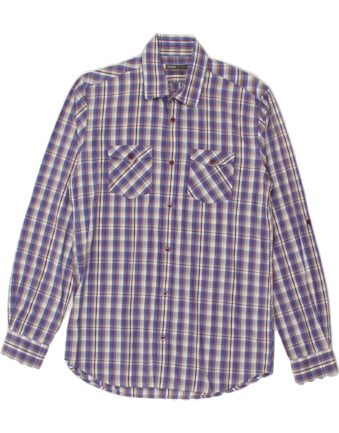 JULES Mens Fitted Shirt Medium Purple Check Cotton Vintage Jules and Second-Hand Jules from Messina Hembry 