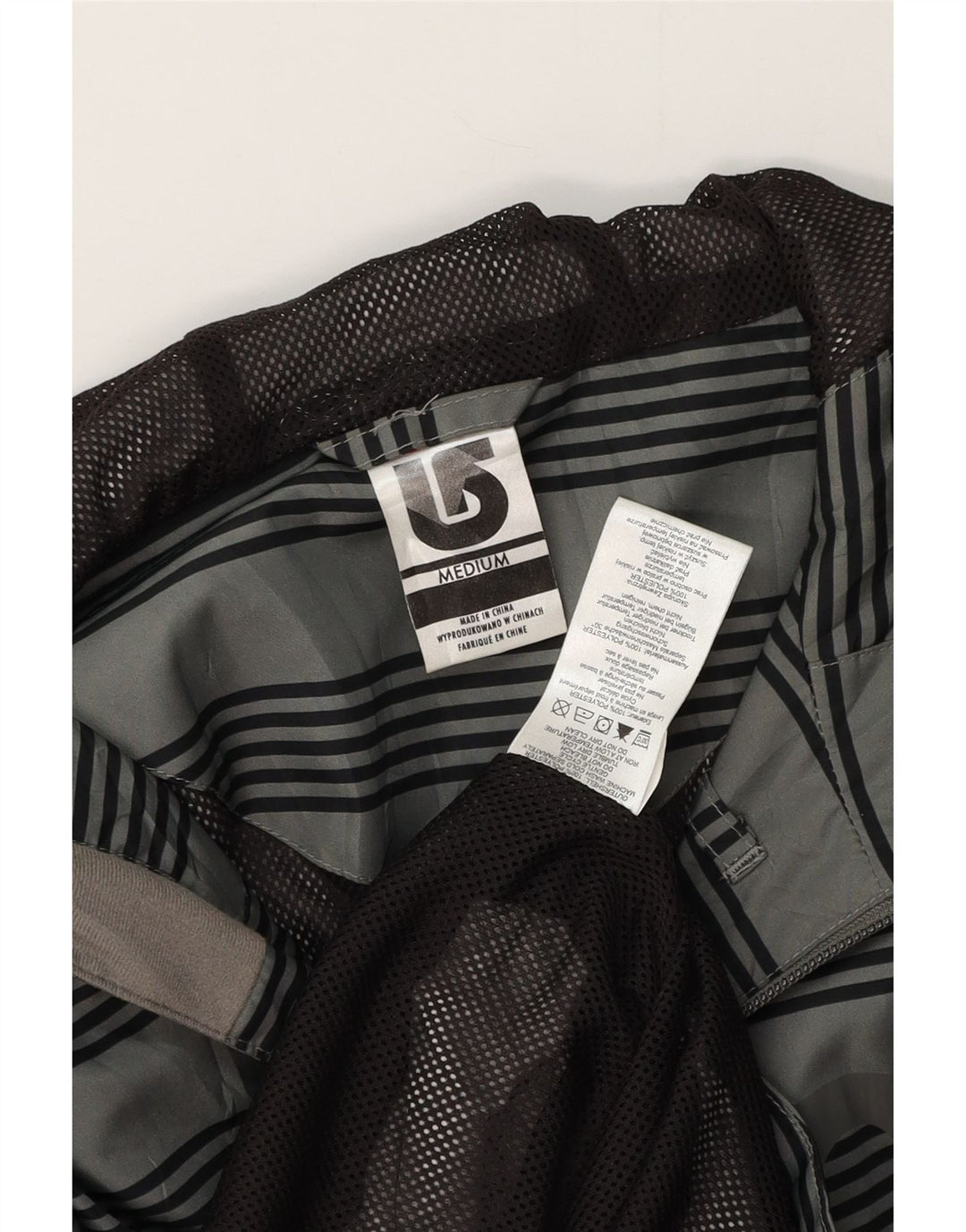 Burton muška kišna jakna s kapuljačom s grafičkim motivima UK 38 srednje sivi prugasti poliester