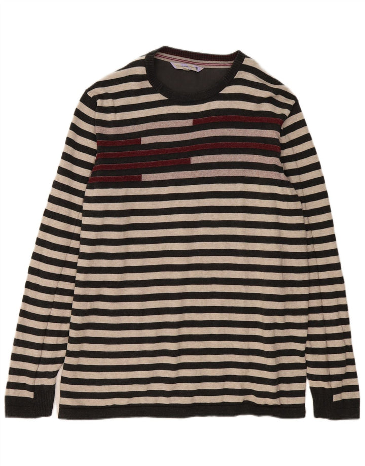 FAT FACE Muški pulover s okruglim izrezom XL, sivi pamuk na pruge