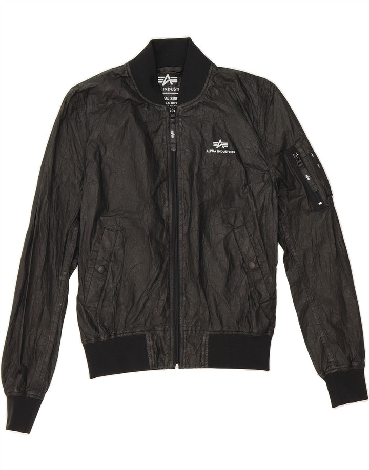 ALPHA INDUSTRIES Womens Bomber Jacket UK 14 Medium Black Polyurethane Vintage Alpha Industries and Second-Hand Alpha Industries from Messina Hembry 