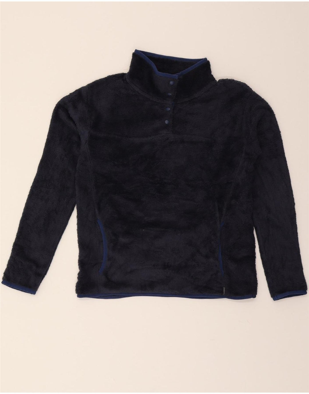 EDDIE BAUER Womens Button Neck Fleece Jumper UK 10 Small Navy Blue Vintage Eddie Bauer and Second-Hand Eddie Bauer from Messina Hembry 