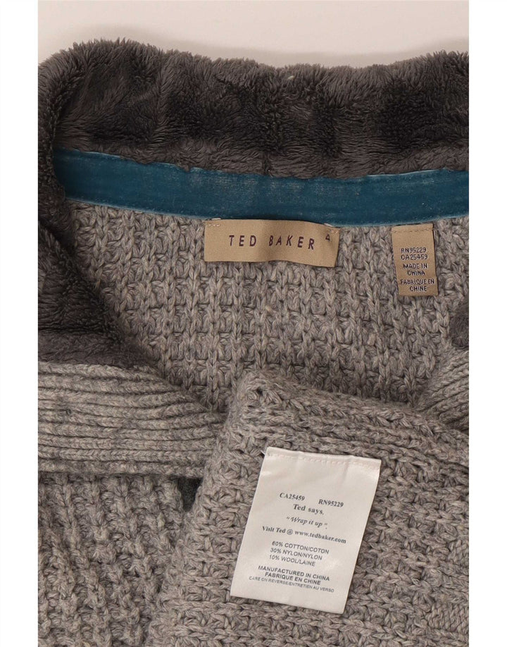 Ted Baker, muški džemper s dugmadima i ovratnikom, veličina 4, veliki sivi pamuk