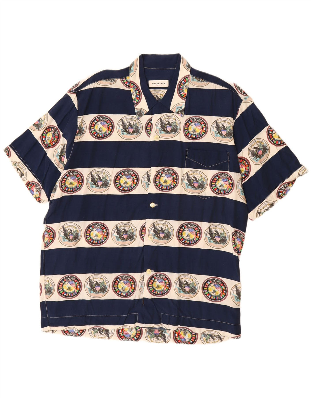 VINTAGE muška grafička majica kratkih rukava, velika tamnoplava prugasta viskoza