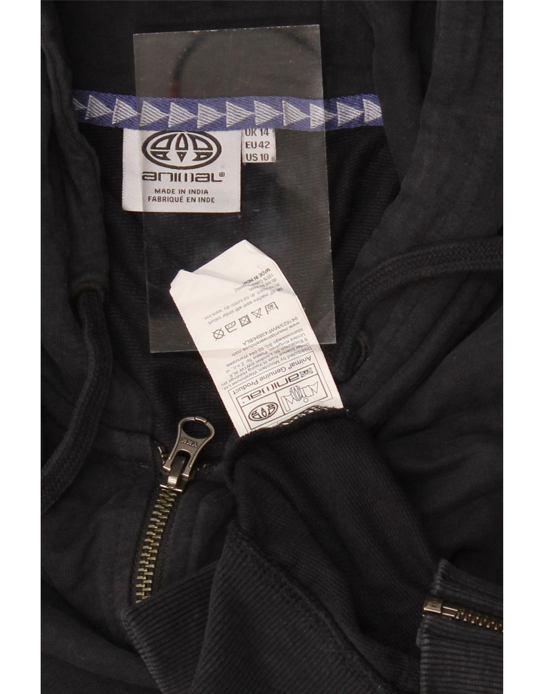 ANIMAL ženski pulover s kapuljačom s patentnim zatvaračem UK 14 Veliki crni pamuk