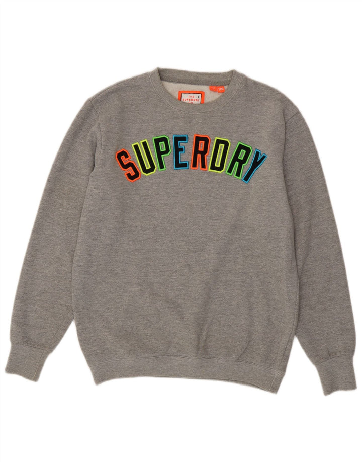 SUPERDRY Muški džemperi široke kroja s motivima XS, sivi flekasti pamuk