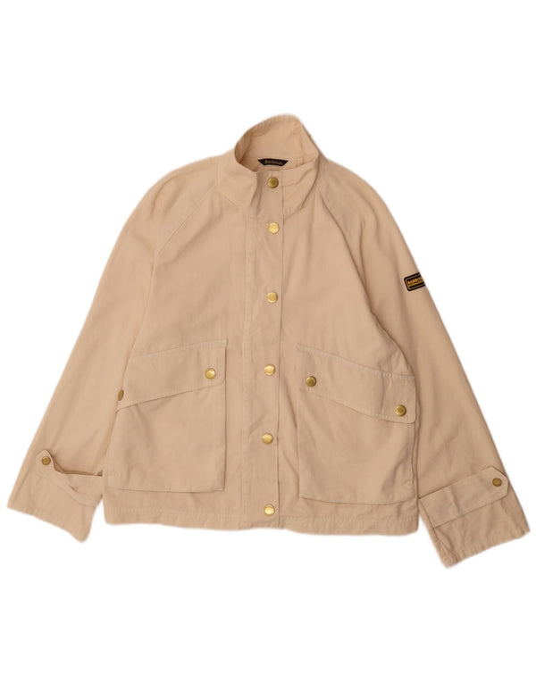 Barbour Womens Oversized Bomber Jacket UK 10 Small Beige Cotton