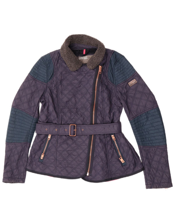Superdry ženska prošivena jakna UK 14 Srednji tamnoplavi najlon u boji