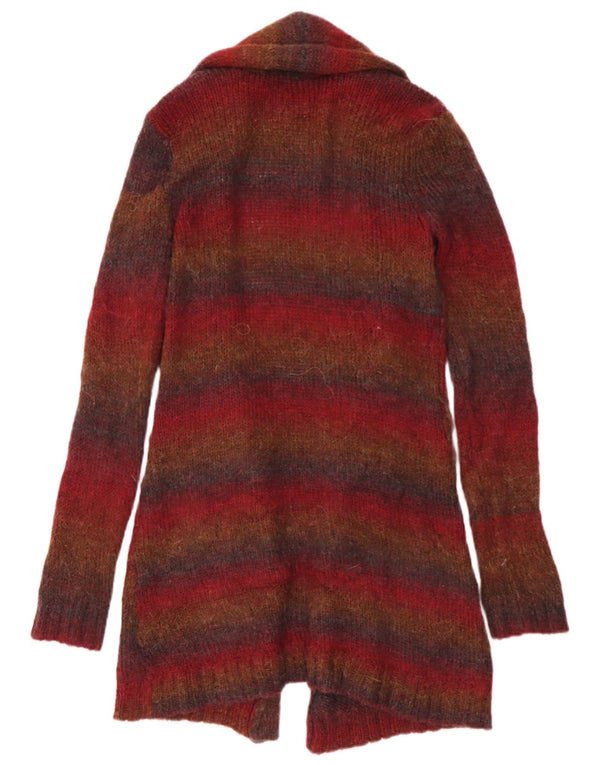 Quiksilver Womens Longline Cardigan Sweater UK 14 Medium Burgundy Striped