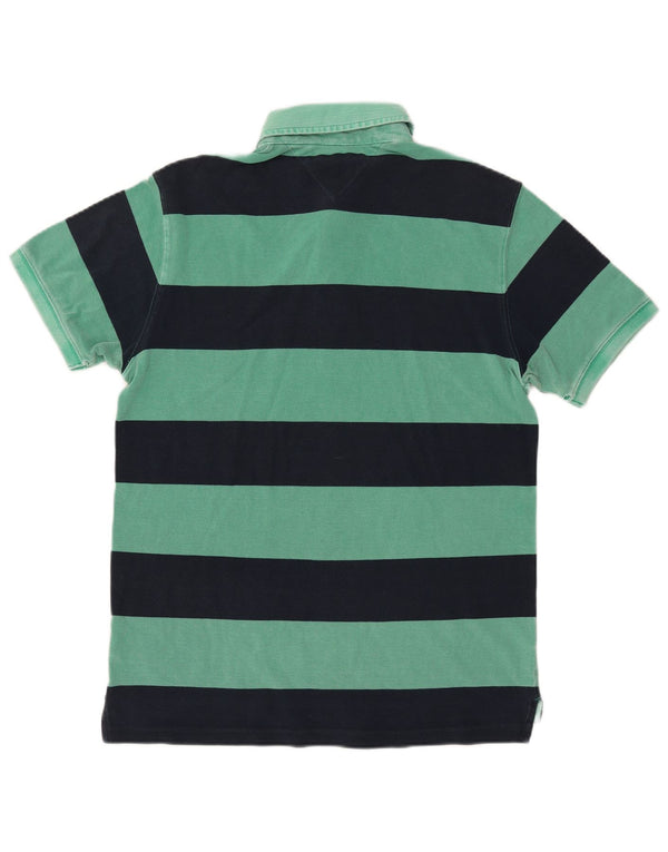 TOMMY HILFIGER Mens Slim Fit Polo Shirt XL Green Striped Cotton