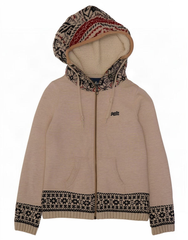 Superdry ženski kardigan pulover s kapuljačom UK 18 XL Bež Fair Isle akril
