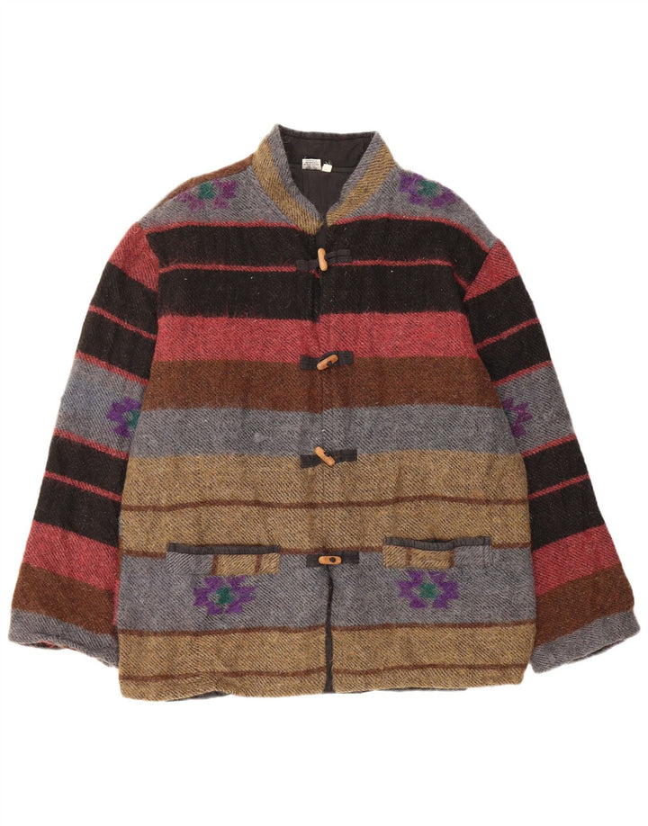 Vintage ženska bomber jakna UK 16 Vunena velika raznobojna prugasta jakna