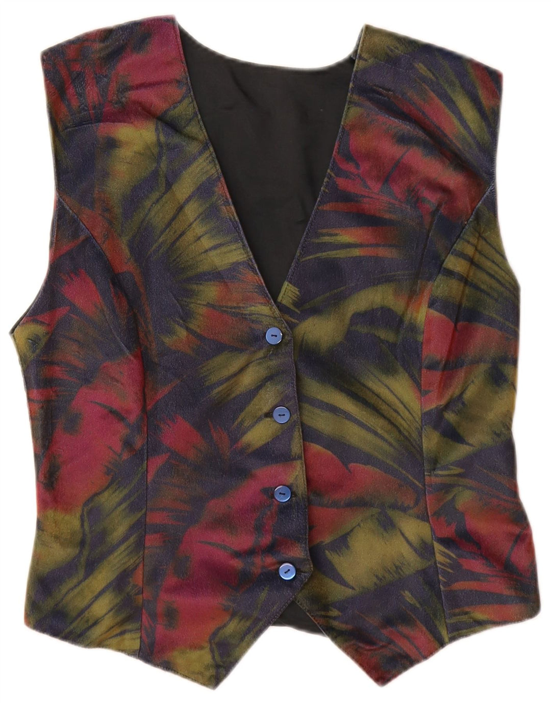 VINTAGE ženski prsluk UK 12 Srednji tamnoplavi cvjetni