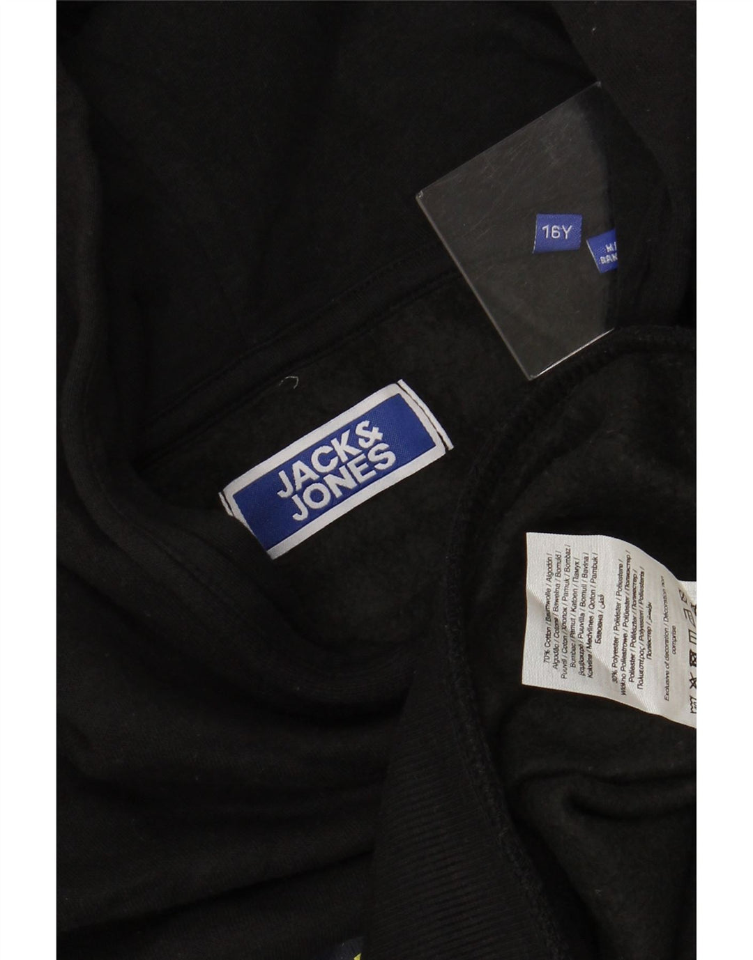 JACK & JONES Džemper s kapuljačom s kapuljačom za dječake, 15-16 godina, crni pamuk