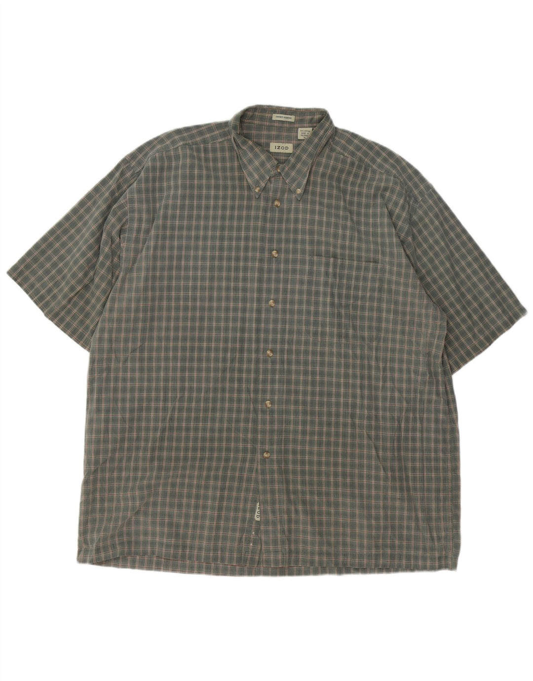 IZOD muška košulja kratkih rukava XL kaki karirani pamuk