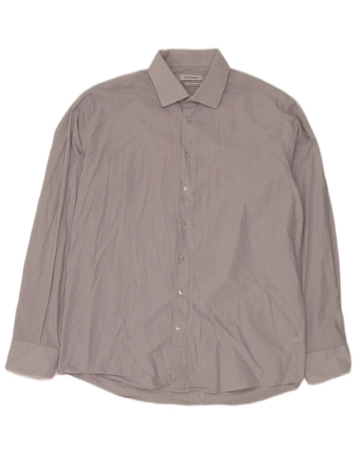 CALVIN KLEIN Mens Slim Fit Shirt Size 43 Large Grey Pinstripe Cotton