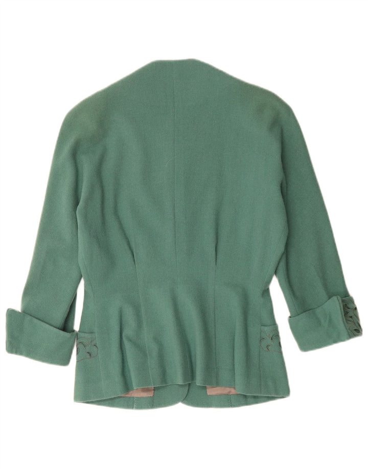 Vintage ženski sako s 3 gumba UK 12 Srednje zeleni paisley