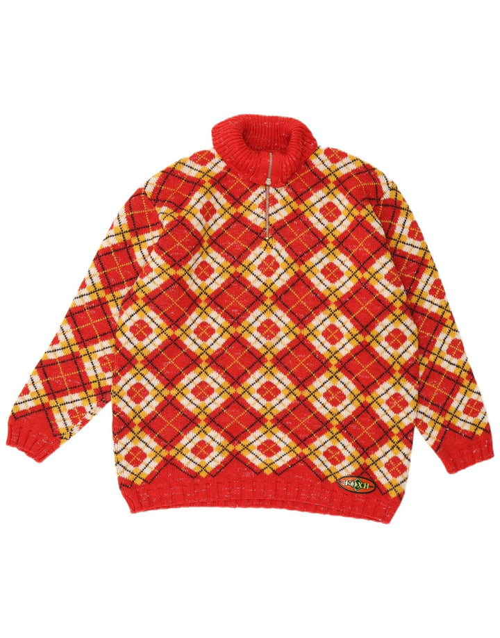 Foxhound muški džemper s izrezom s patentnim zatvaračem XL Crveni Argyle/Diamond Wool