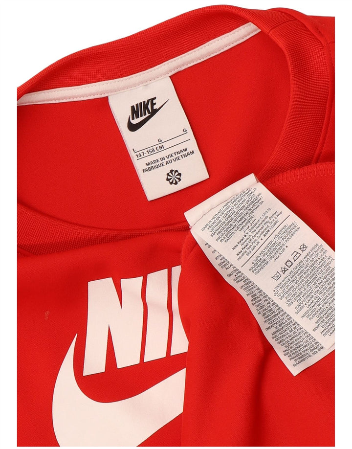 NIKE Boys Graphic Top Sleeve 12-13 Years Large Red Colourblock