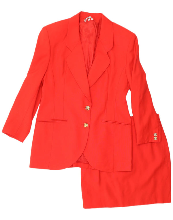 VINTAGE Womens 2 Button 2 Piece Skirt Set IT 44 Medium W26  Red Wool