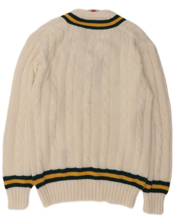 Gray-Nicolls muški džemper s V-izrezom UK 44 XL bijeli prugasti akril