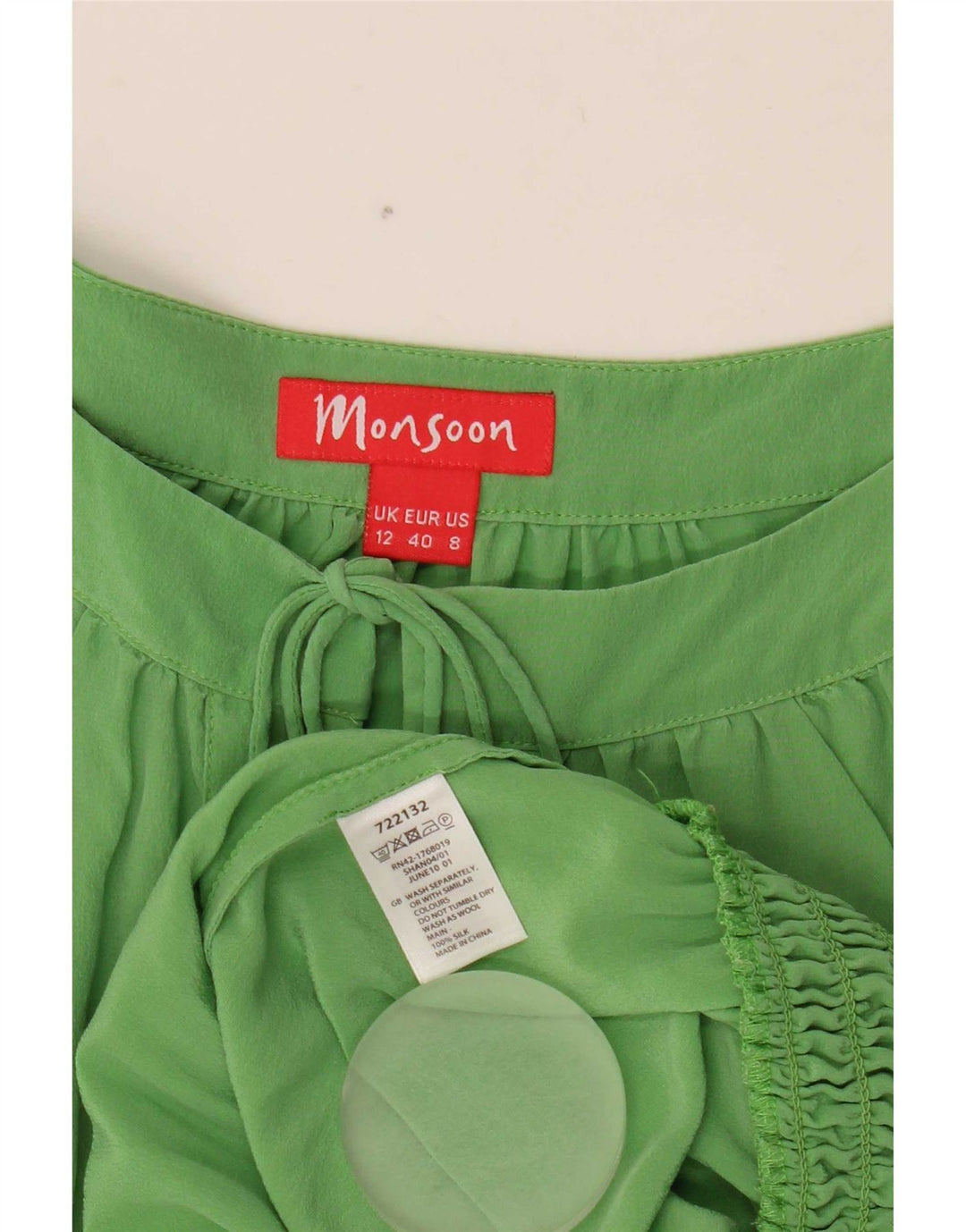 Monsoon ženski gornji dio bluze 3/4 rukava UK 12 srednje zelene svile