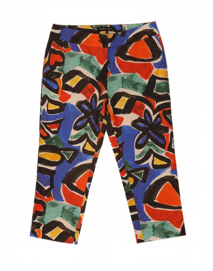 VINTAGE Womens Abstract Pattern Capri Trousers IT 44 Medium W28 L19 Red