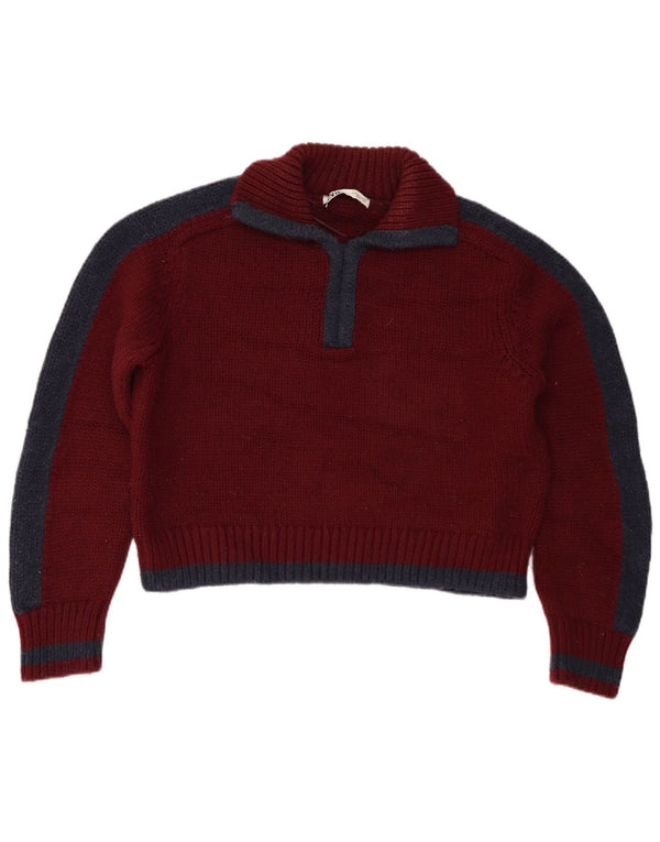 Zara ženski kratki pulover s polo ovratnikom UK 10 Small Burgundy Colourblock